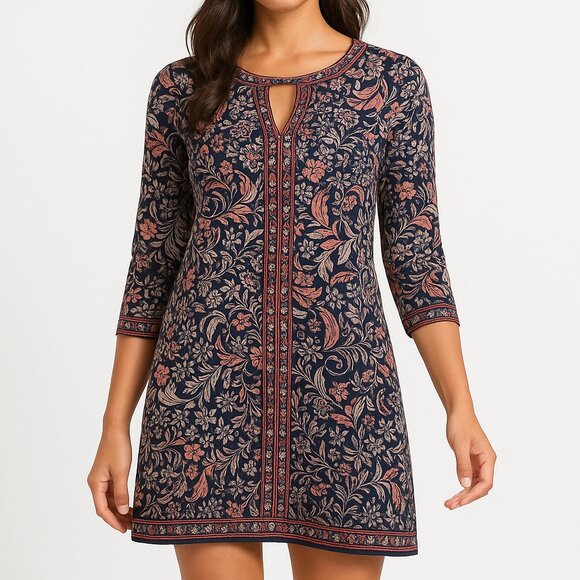 BCBGMAXAZRIA Blue Pink Calico Floral Print A-Line Tunic Shift Dress Size Small - Picture 1 of 9